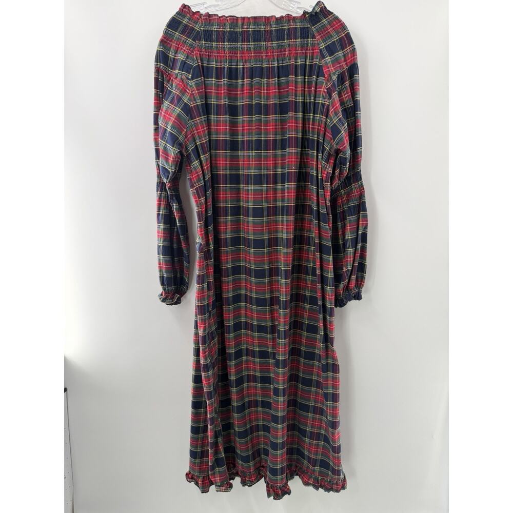 Victorian Trading Co. Tartan Plaid Smocked Long Sleeve Dress Ruffled Hem Medium - Picture 6 of 8